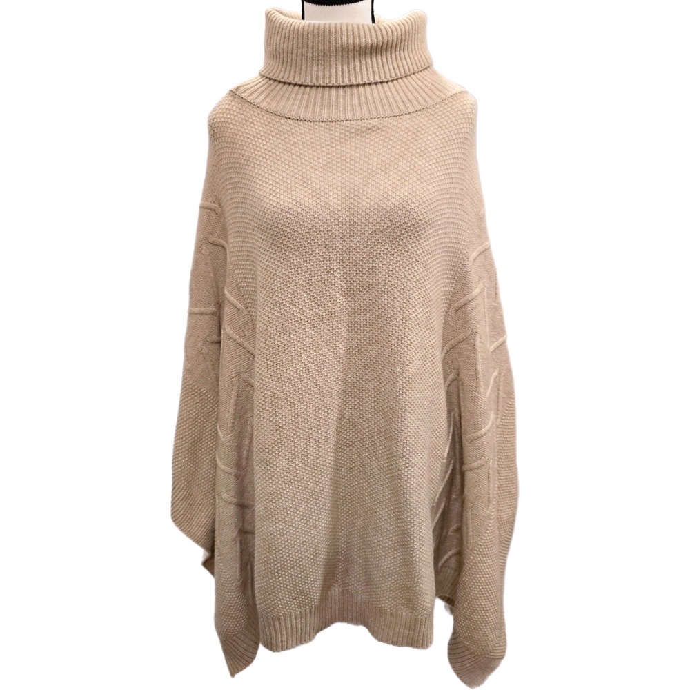 Charlie Paige Turtleneck Poncho Womens One Size Beige Cable Knit Sweater NWT